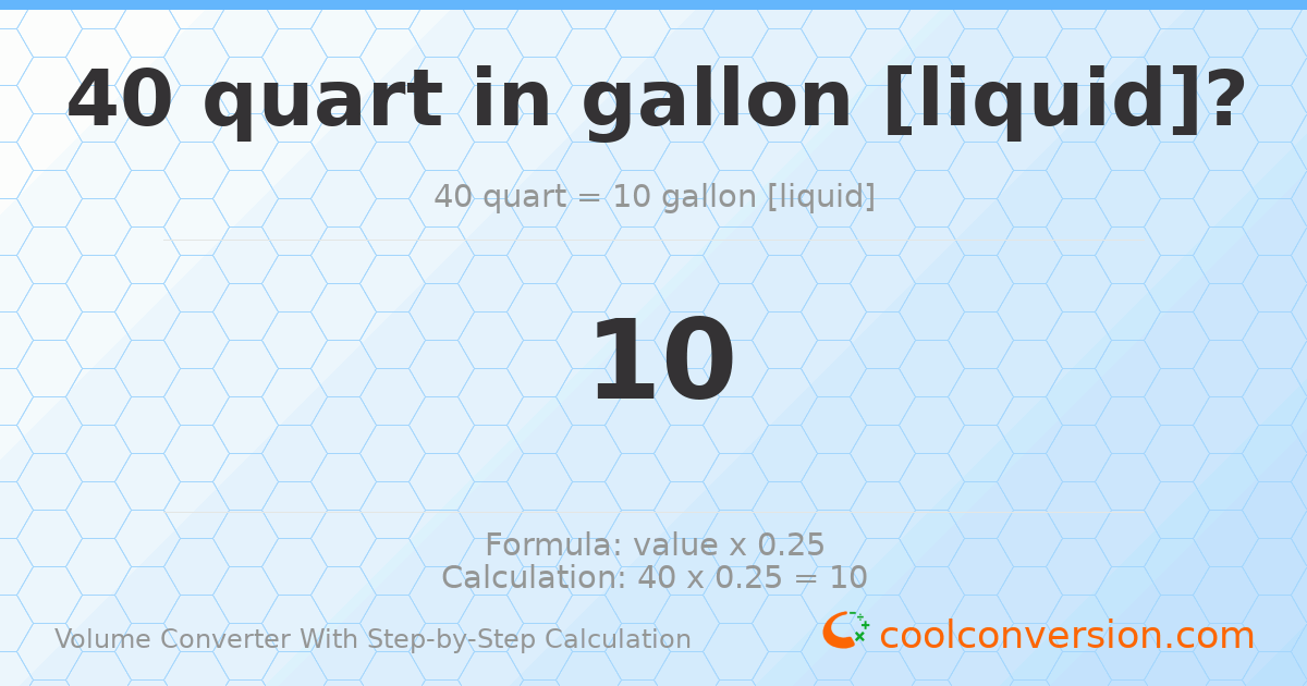 40 quarts = 10 gallons [liquid]